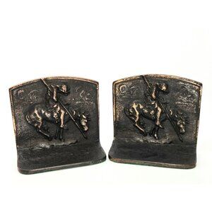 Vintage End of Trail Cast Iron book ends with a copper finish